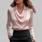 Rosa Women's Long Sleeve Blouse | Silk Satin, Draped Neck 2
