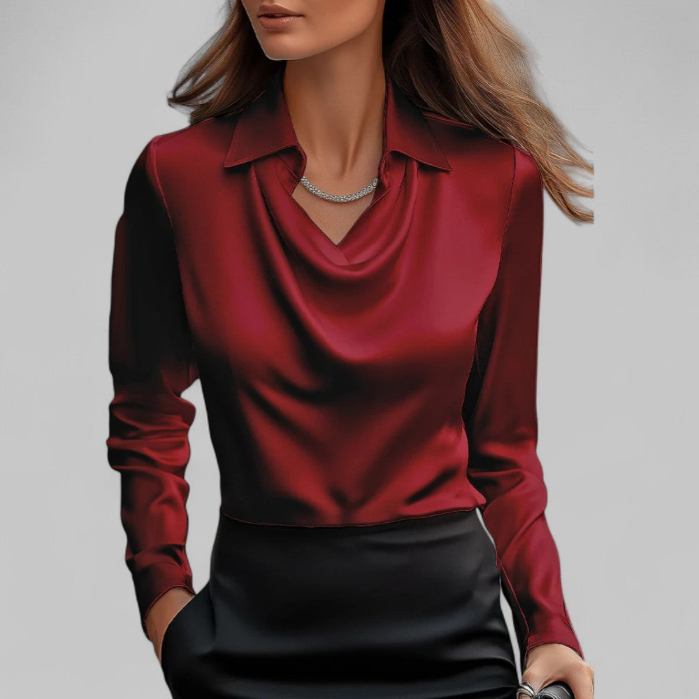 Rosa Women's Long Sleeve Blouse | Silk Satin, Draped Neck 4
