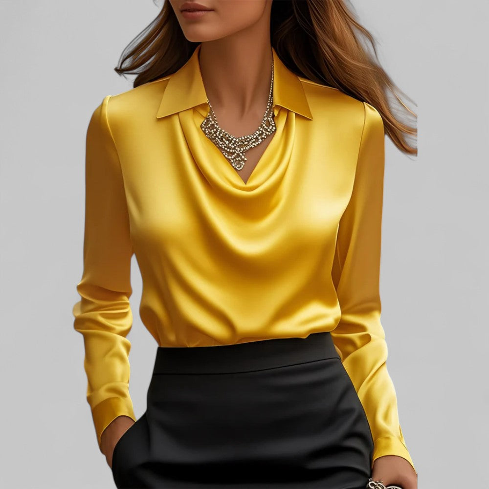 Rosa Women's Long Sleeve Blouse | Silk Satin, Draped Neck 6