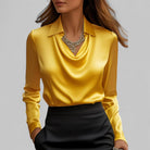 Rosa Women's Long Sleeve Blouse | Silk Satin, Draped Neck 6