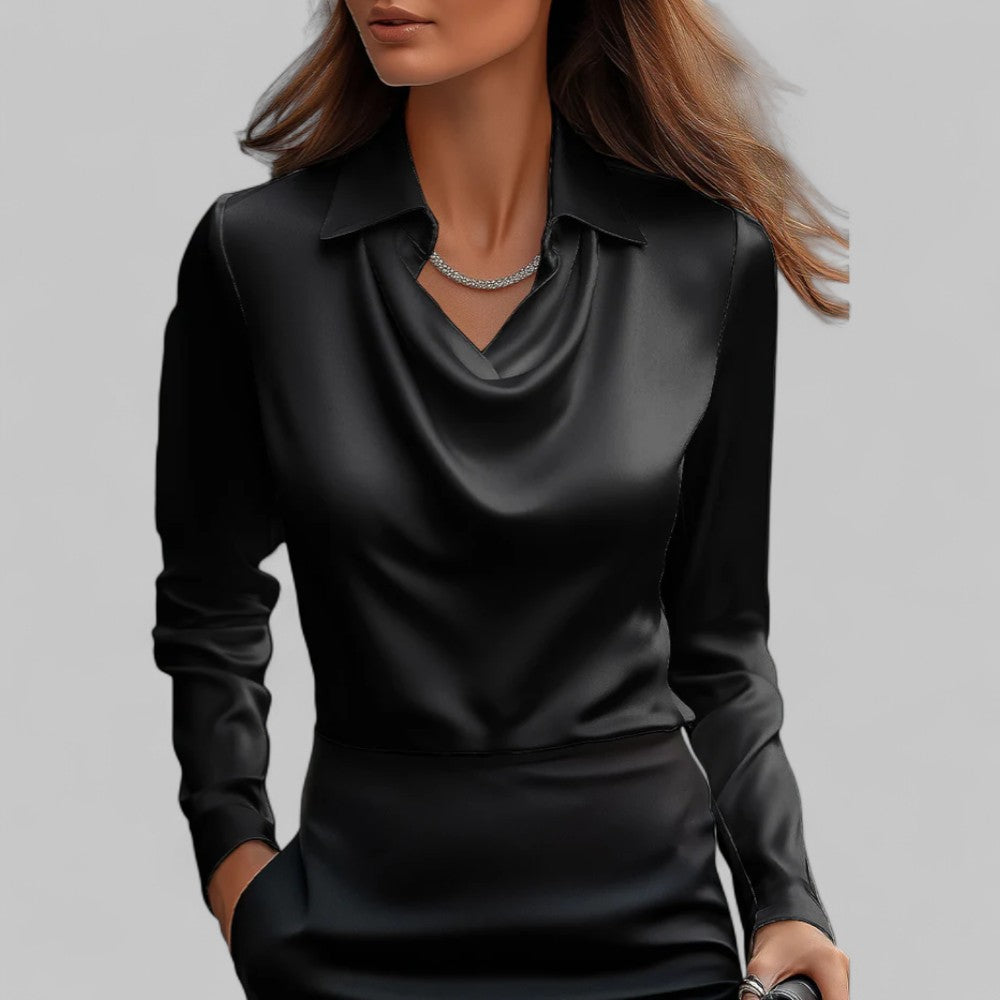 Rosa Women's Long Sleeve Blouse | Silk Satin, Draped Neck 8