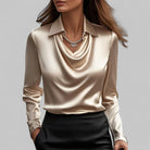 Rosa Women's Long Sleeve Blouse | Silk Satin, Draped Neck 9