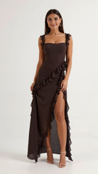 Samantha Women's Maxi Dress | Elegant Ruffles, High Slit 0