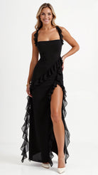 Samantha Women's Maxi Dress | Elegant Ruffles, High Slit 10
