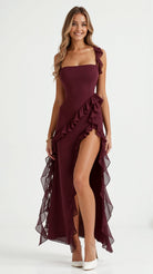 Samantha Women's Maxi Dress | Elegant Ruffles, High Slit 11
