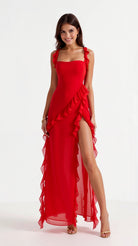 Samantha Women's Maxi Dress | Elegant Ruffles, High Slit 6