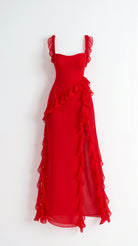 Samantha Women's Maxi Dress | Elegant Ruffles, High Slit 8