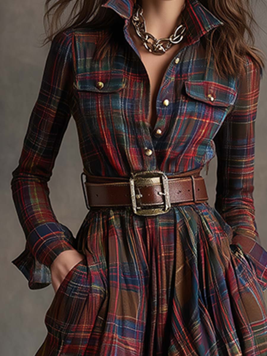 Samantha Women's Shirt Dress | Vintage Plaid, Breathable Fabric 2