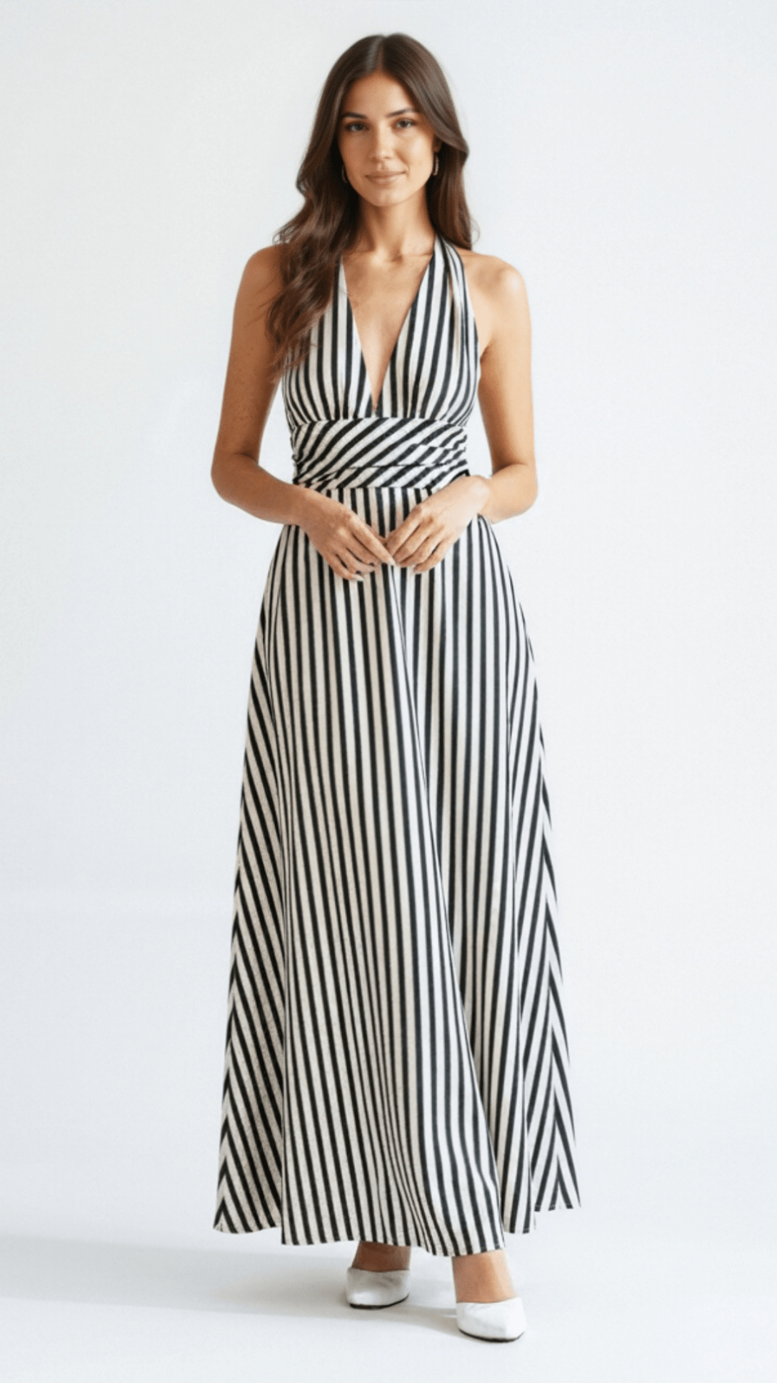 Sandy Women's Maxi Dress | Striped V-Neck, Breezy Summer Elegance 0