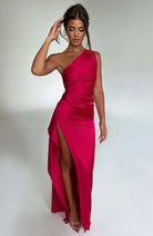 Satin Evening Gown for Women | One-Shoulder Design with Thigh-High Slit 2