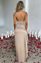 Satin Evening Gown for Women | One-Shoulder Design with Thigh-High Slit 4