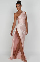 Satin Evening Gown for Women | One-Shoulder Design with Thigh-High Slit 8