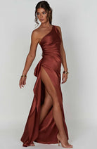Satin Evening Gown for Women | One-Shoulder Design with Thigh-High Slit 9
