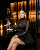 Sera Women's Black Mini Dress | Sheer Mesh Bubble Hem, Elegant Bodycon 3