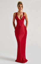 Sera Women's Cocktail Dress | Elegant Scarlet, Corset-Inspired Design 0