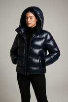 Shira Women's Black Puffer Jacket | Glossy Finish, Cropped Urban Style 2