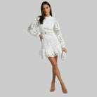 Solemn Women's Black Mini Dress | Premium Lace, Flared Sleeves 0