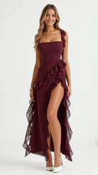 Sophie Women's Maxi Dress | Elegant Ruffles, High Slit for Summer Events 10