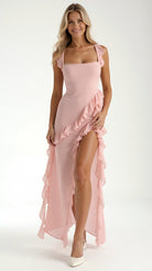 Sophie Women's Maxi Dress | Elegant Ruffles, High Slit for Summer Events 11