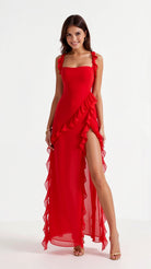 Sophie Women's Maxi Dress | Elegant Ruffles, High Slit for Summer Events 6