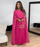 Tayma Women's Maxi Dress | Satin Blend, Elegant Cape Sleeves 3