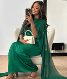 Tayma Women's Maxi Dress | Satin Blend, Elegant Cape Sleeves 4