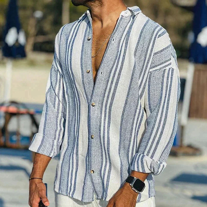 Tim Men's Striped Dress Shirt | Breathable Linen, Classic Fit 0