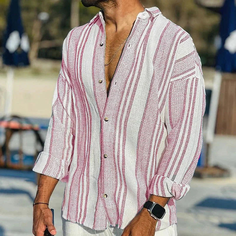 Tim Men's Striped Dress Shirt | Breathable Linen, Classic Fit 1