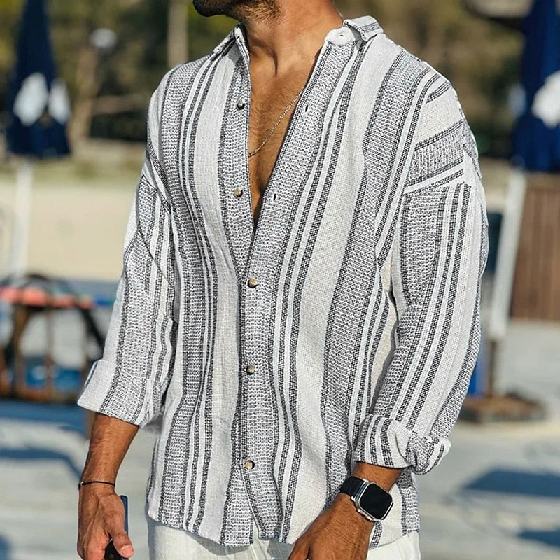 Tim Men's Striped Dress Shirt | Breathable Linen, Classic Fit 2