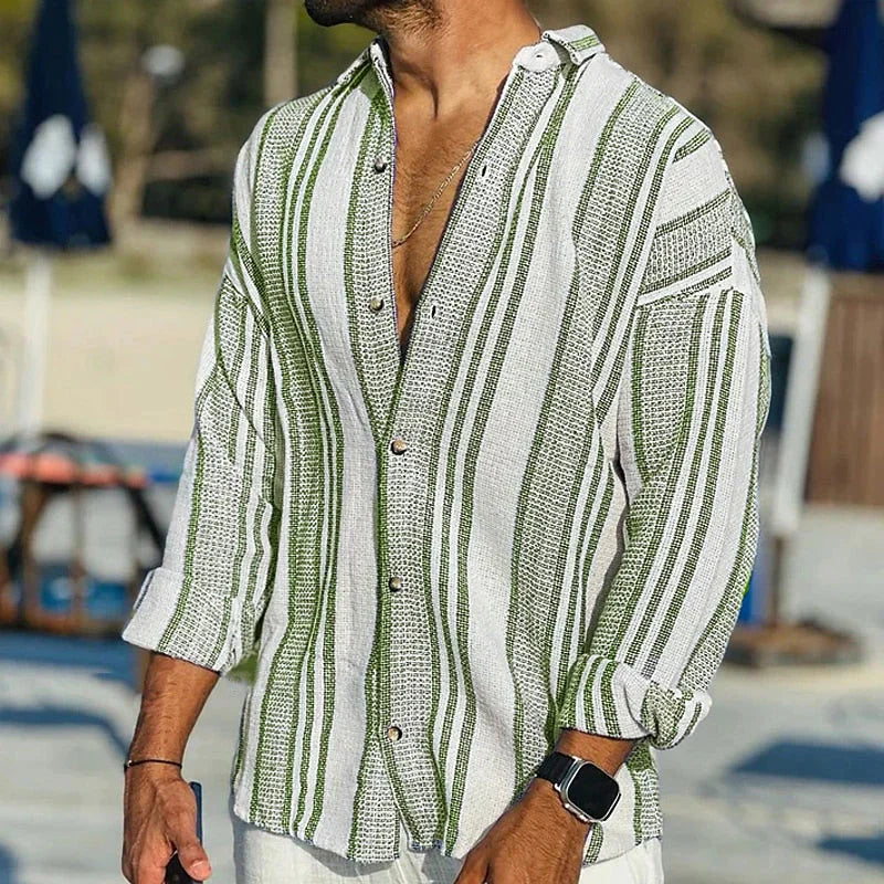 Tim Men's Striped Dress Shirt | Breathable Linen, Classic Fit 3