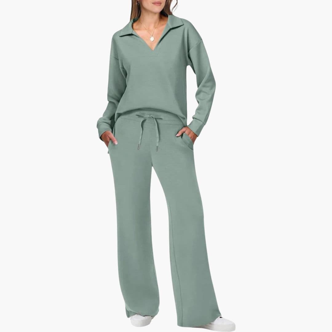 Vera Women's Loungewear Set | V-Neck Top & Relaxed Trousers 1