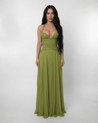 Vera Women's Maxi Dress | Lace Bodice, Olive Green, Formal 1