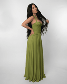 Vera Women's Maxi Dress | Lace Bodice, Olive Green, Formal 3