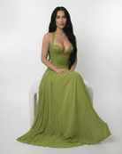 Vera Women's Maxi Dress | Lace Bodice, Olive Green, Formal 6