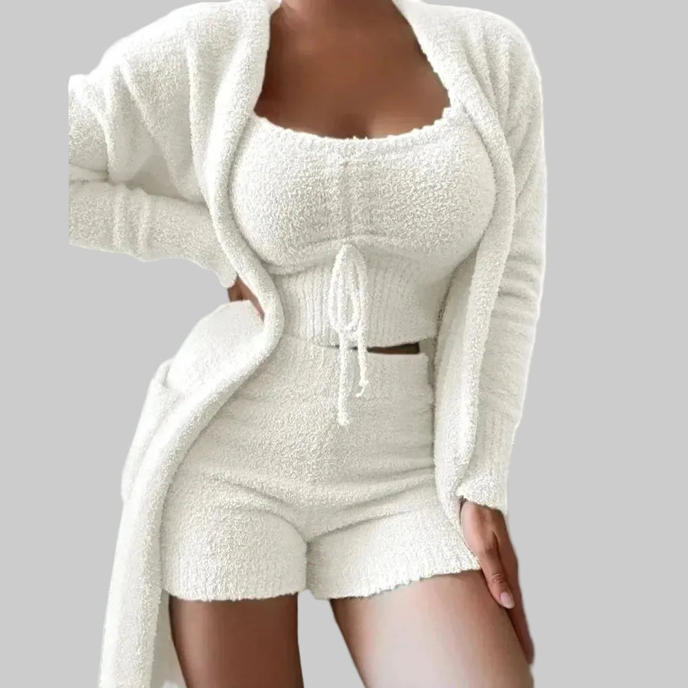 Vina Women's Fluffy PJs | Ultra-Soft Fleece Set with Cropped Top and Jacket 0