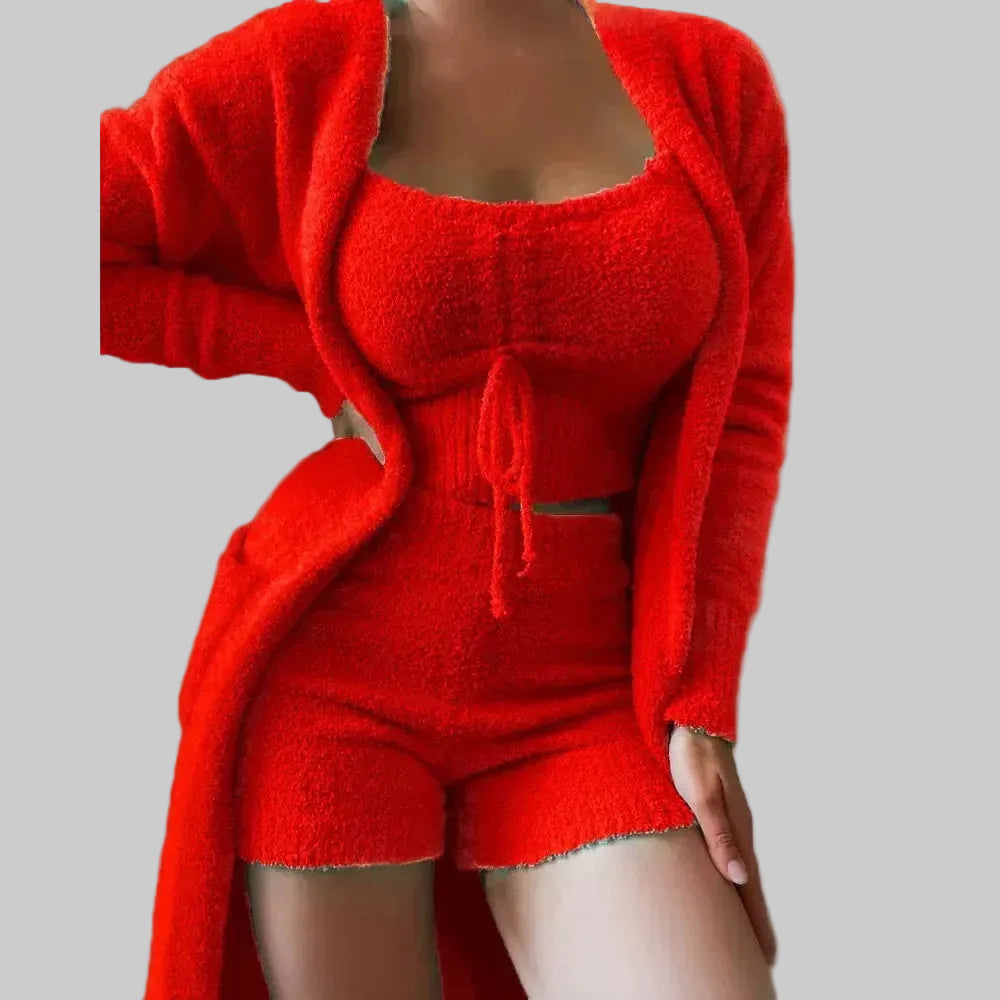 Vina Women's Fluffy PJs | Ultra-Soft Fleece Set with Cropped Top and Jacket 3