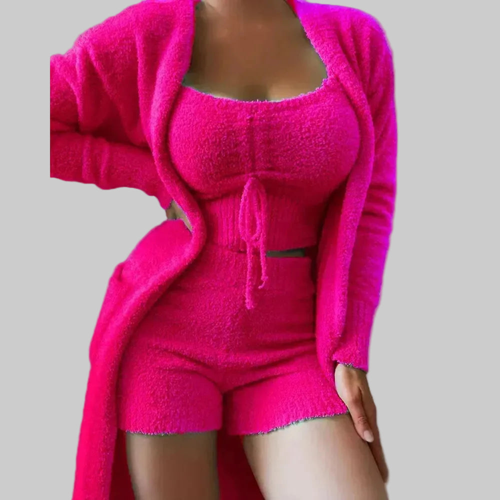 Vina Women's Fluffy PJs | Ultra-Soft Fleece Set with Cropped Top and Jacket 4