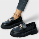 Vira Women's Platform Loafers | Stylish Buckle Detail, Black 1