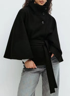Wendy Women's Coat | Short Cape with Funnel Neck and Belted Waist 0