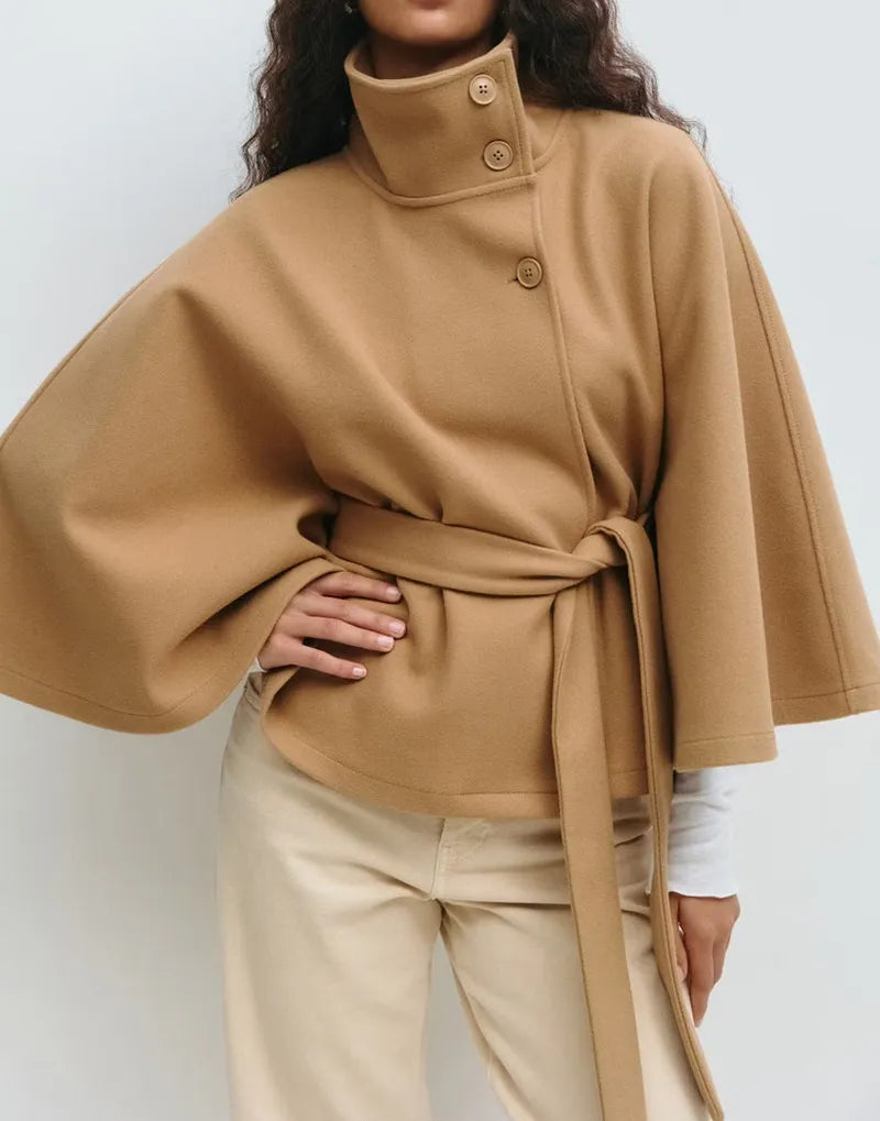 Wendy Women's Coat | Short Cape with Funnel Neck and Belted Waist 1