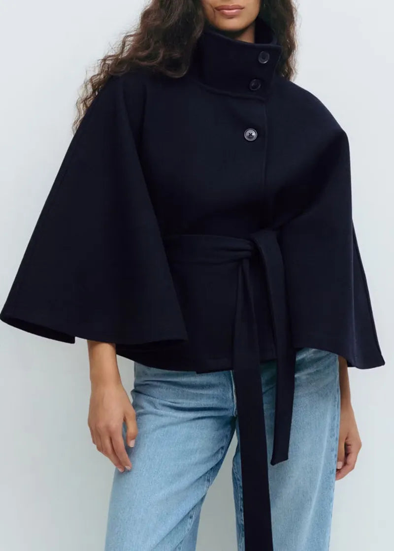Wendy Women's Coat | Short Cape with Funnel Neck and Belted Waist 3