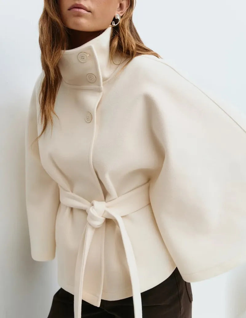 Wendy Women's Coat | Short Cape with Funnel Neck and Belted Waist 4
