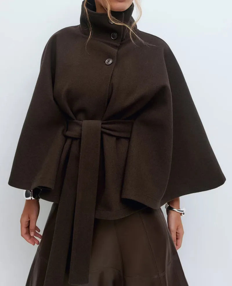 Wendy Women's Coat | Short Cape with Funnel Neck and Belted Waist 5