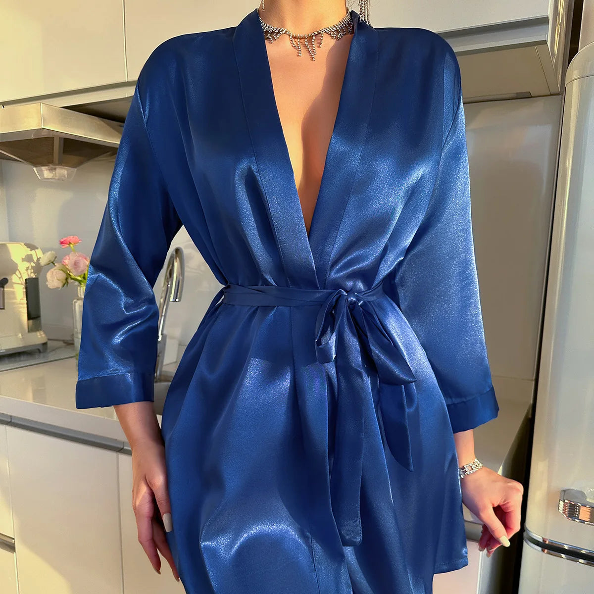 Wendy Women's Dressing Gown | Soft Fabric, Wrap Style with Long Sleeves 4