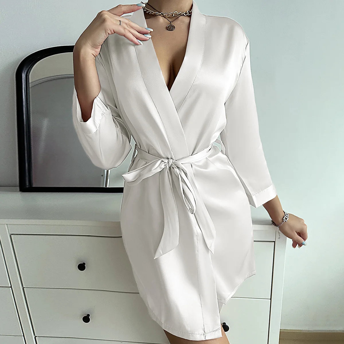 Wendy Women's Dressing Gown | Soft Fabric, Wrap Style with Long Sleeves 7