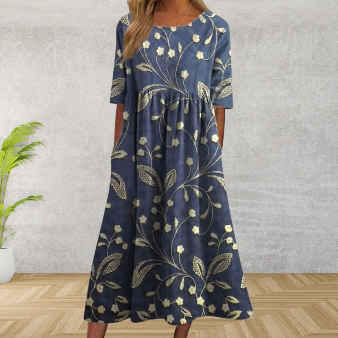 Wendy Women's Midi Dress | Flowy Embroidered Silhouette, Summer Essential 0