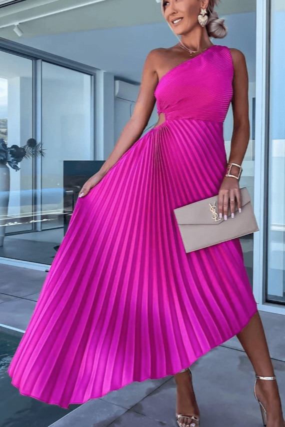 Wendy Women's One-Shoulder Dress | Pleated Asymmetrical Hem, Summer Elegance 1