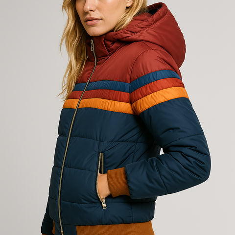Wendy Women's Puffer Jacket | Hooded, Color Block Design, Insulated Winter Coat 5