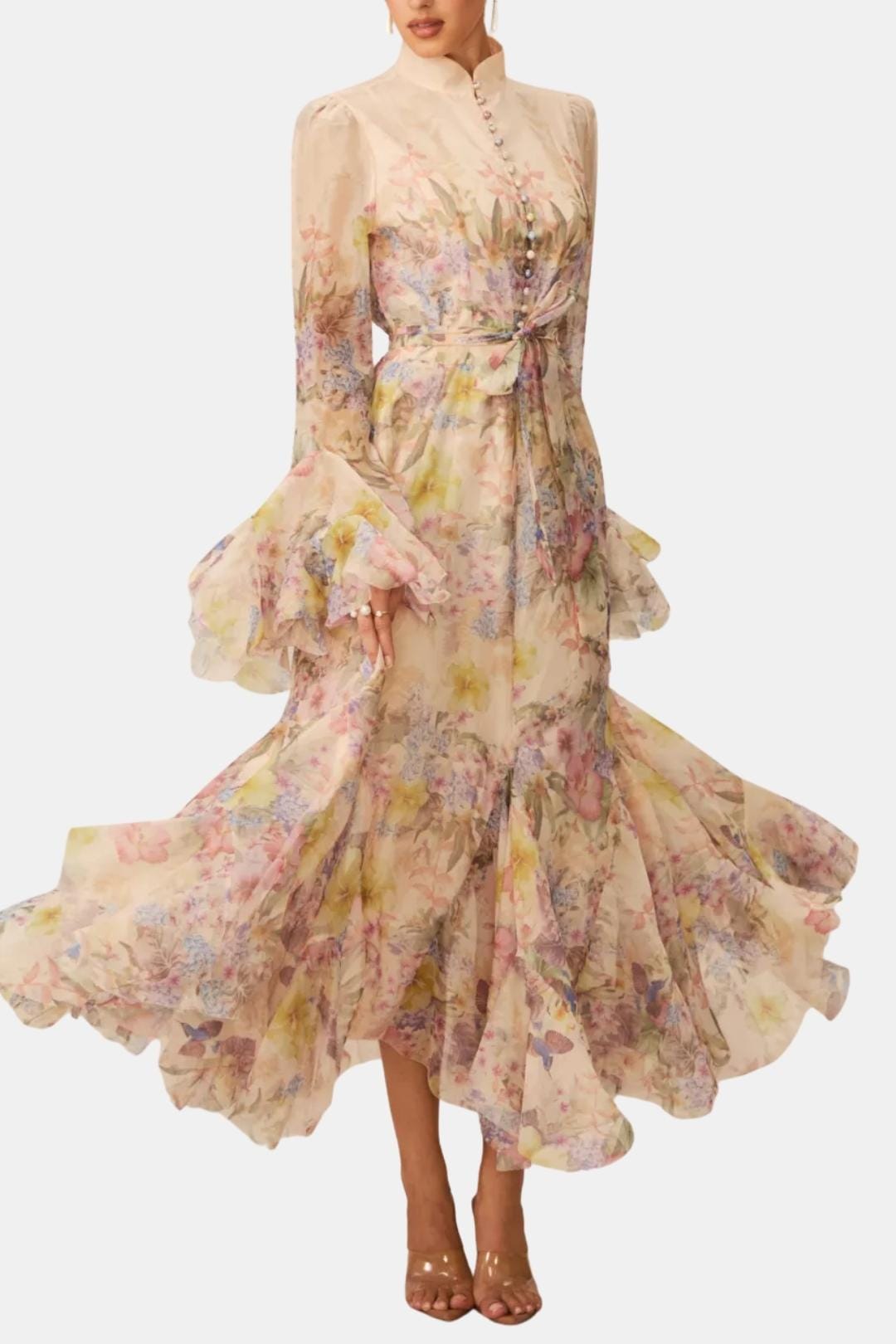 Xyla Women's Maxi Dress | Floral Print with Ruffle Cuffs, Elegant Summer Style 2