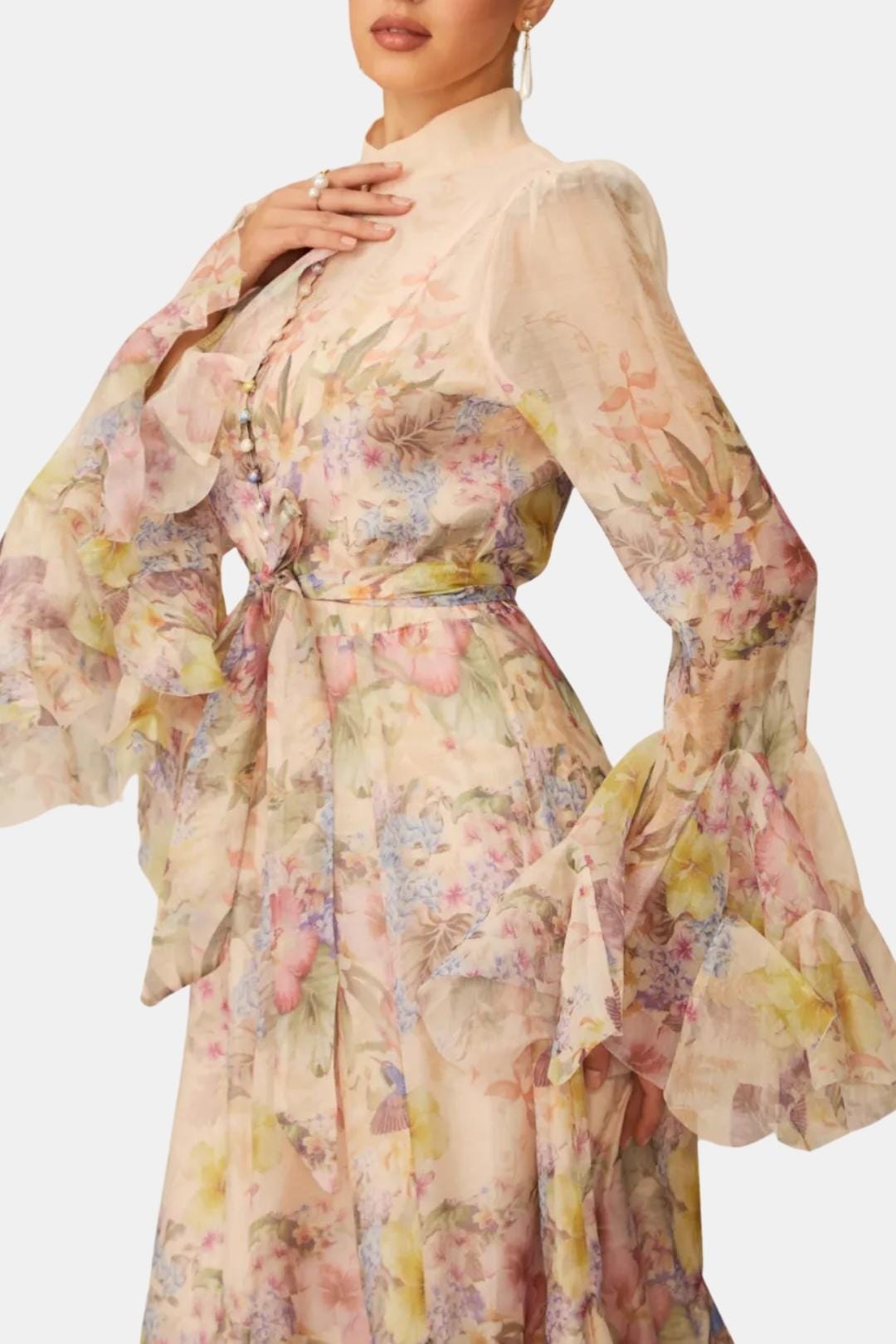 Xyla Women's Maxi Dress | Floral Print with Ruffle Cuffs, Elegant Summer Style 6